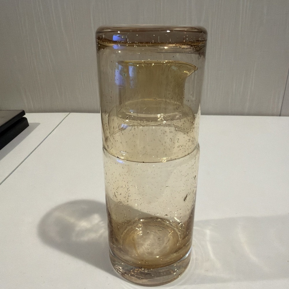 VTG MCM Amber Mouth‎ Blown Bubble Glass Decanter Tumbler Bedside Carafe 8.5"